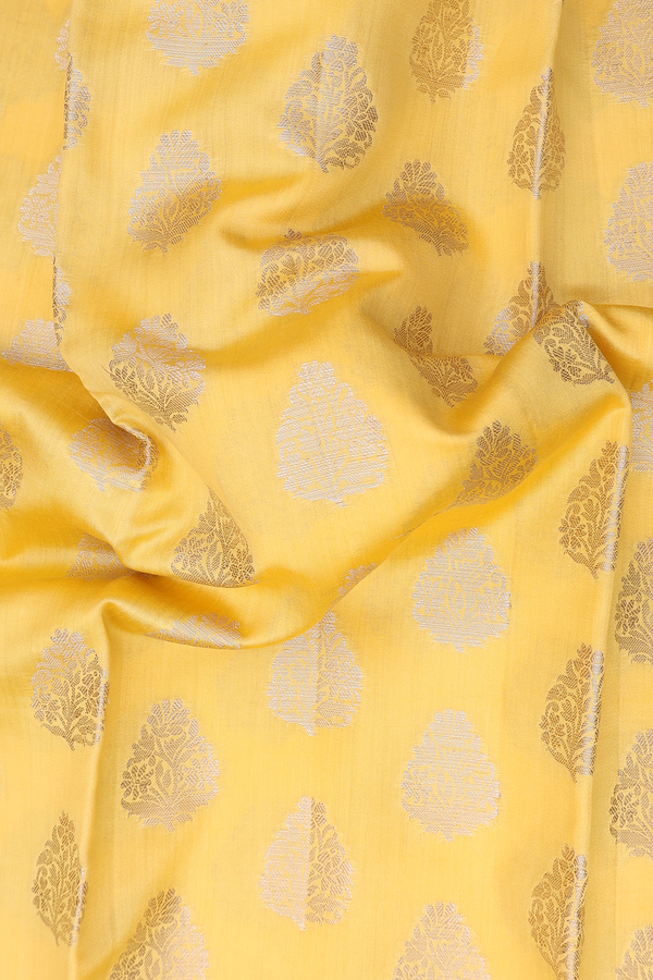 Raw Silk Saree In Yellow With Floral Motifs
