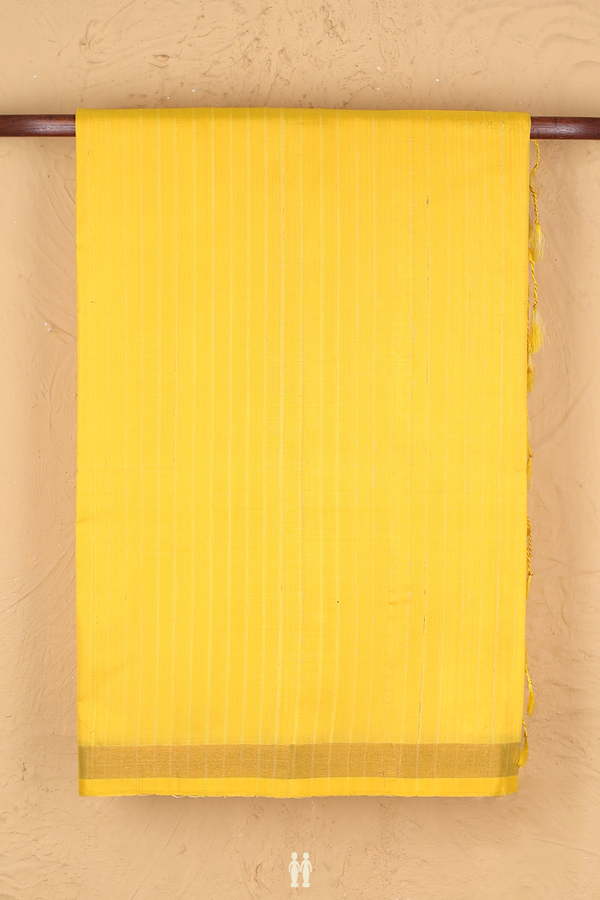 Raw Silk Saree In Yellow With Self Stripes Design