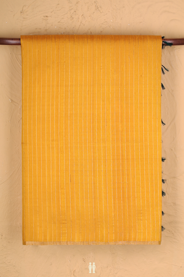 Raw Silk Saree In Yellow With Stripes Design