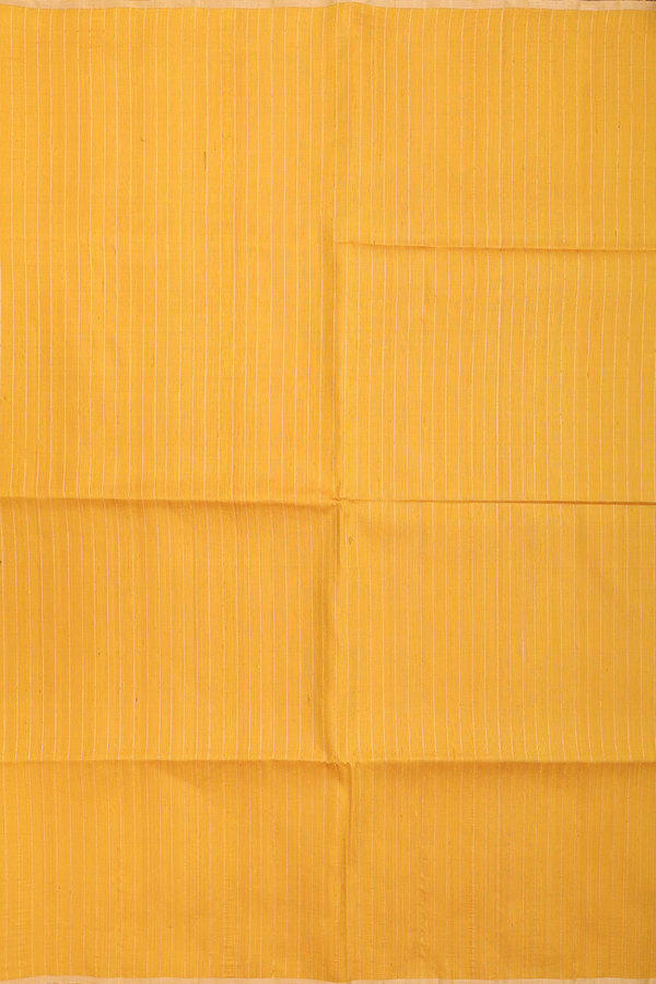 Raw Silk Saree In Yellow With Stripes Design