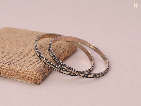 Rawa Work Oxidized Pure Silver Bangles