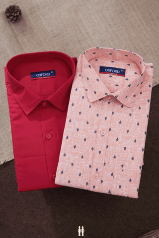 Assorted Red And Orange Set Of 2 Size 44 Cotton Shirts