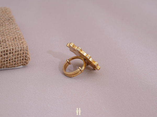 Red Stone Gold Plated Pure Silver Adjustable Ring