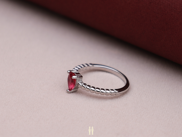 Red Stone Pure Silver Ring