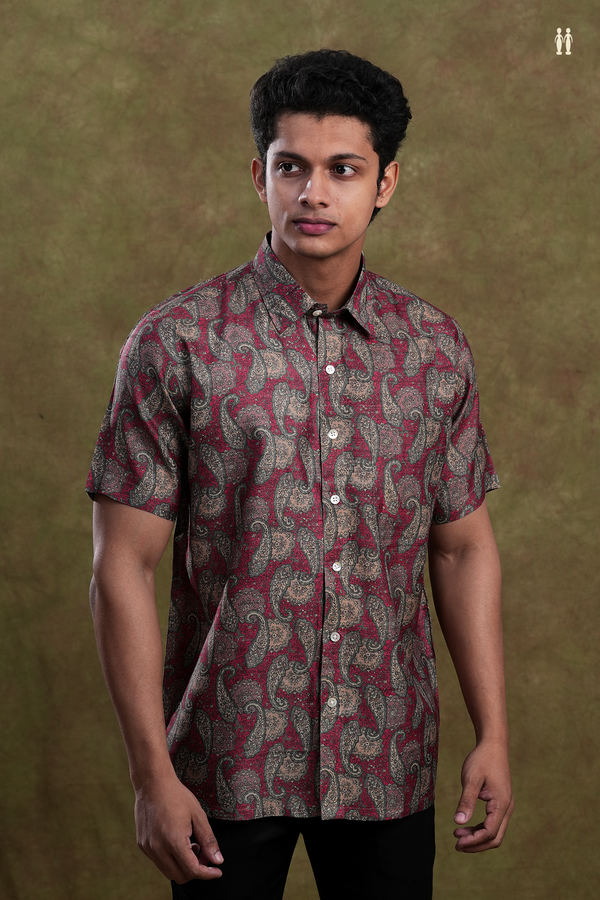 Regular Collar Allover Design Multicolor Tussar Silk Shirt