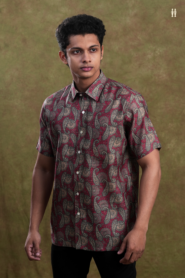 Regular Collar Allover Design Multicolor Tussar Silk Shirt