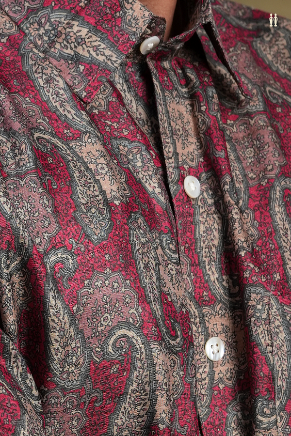 Regular Collar Allover Design Multicolor Tussar Silk Shirt