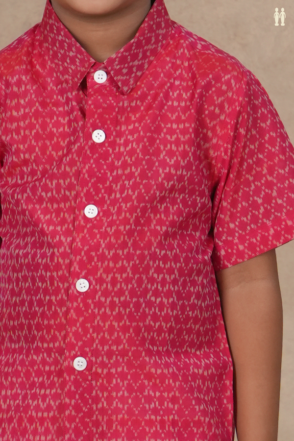 Regular Collar Allover Design Pink Pochampally Silk Shirt
