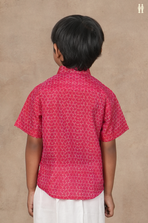 Regular Collar Allover Design Pink Pochampally Silk Shirt