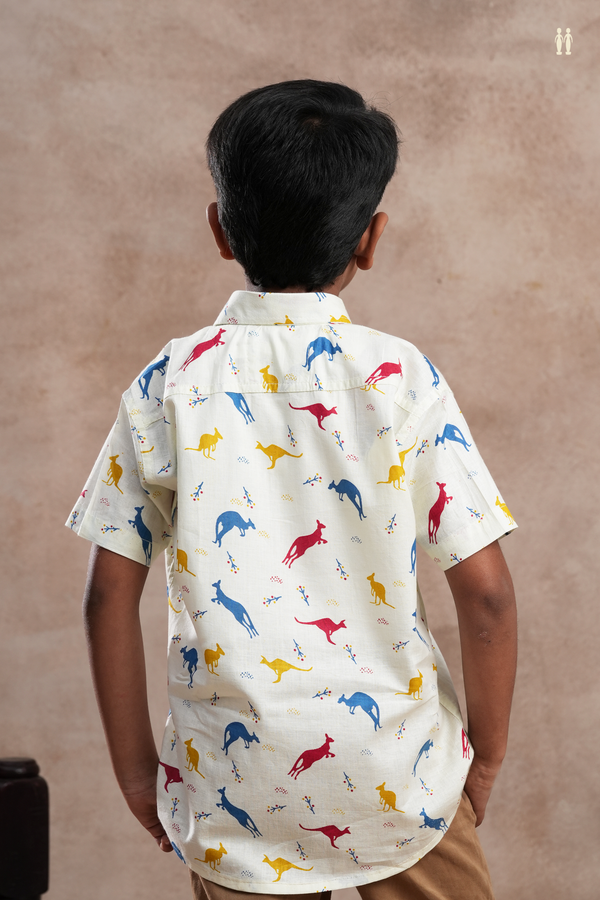 Regular Collar Animal Printed Design White Cotton Shirt