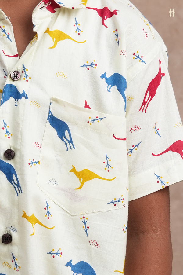Regular Collar Animal Printed Design White Cotton Shirt