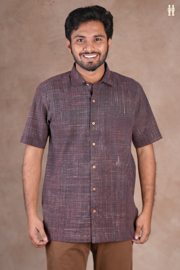 Regular Collar Black Cotton Shirt