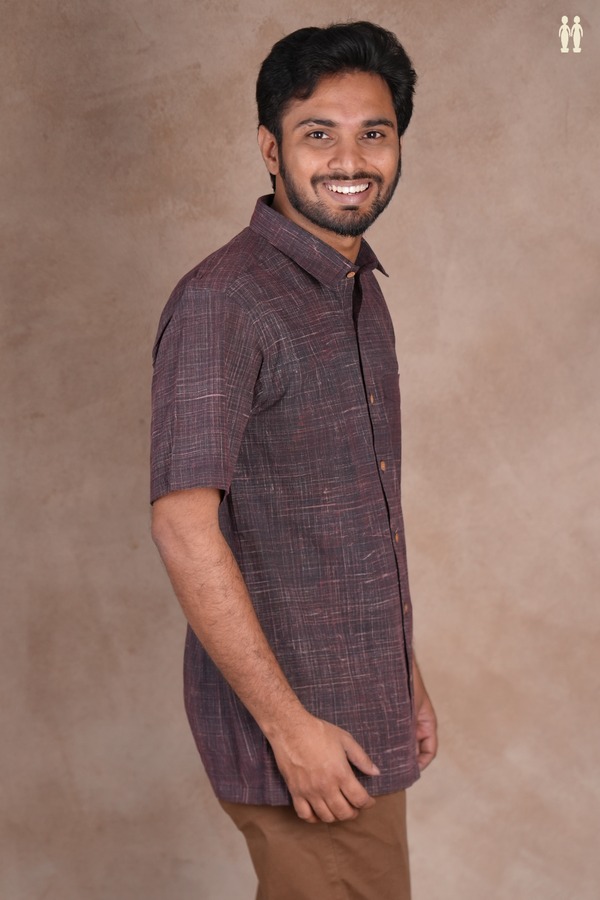 Regular Collar Black Cotton Shirt