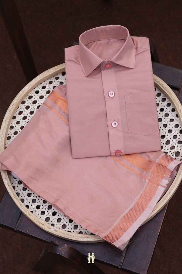 Regular Collar Brown Art Silk Shirt With Velcro Dhoti Set