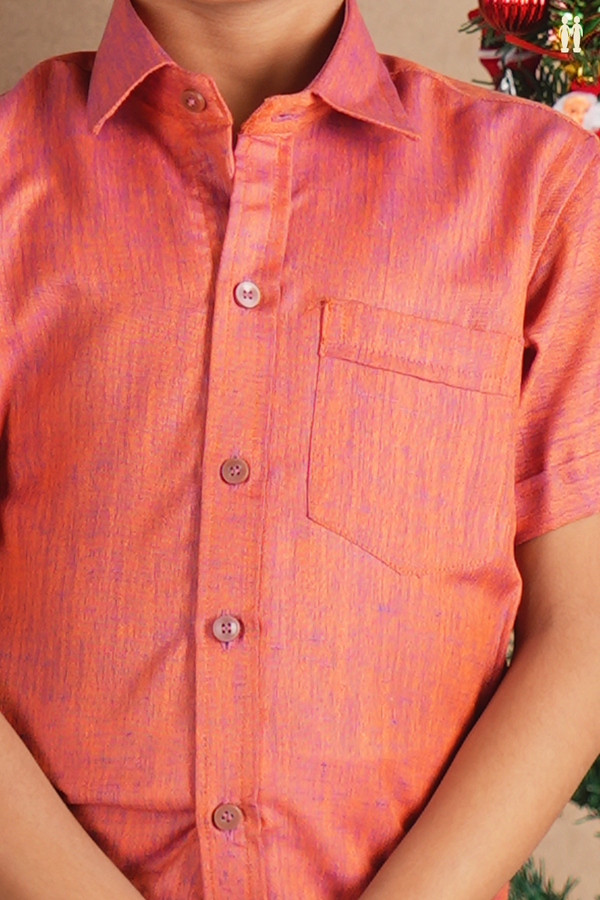 Regular Collar Brown Cotton Shirt With Velcro Dhoti Set