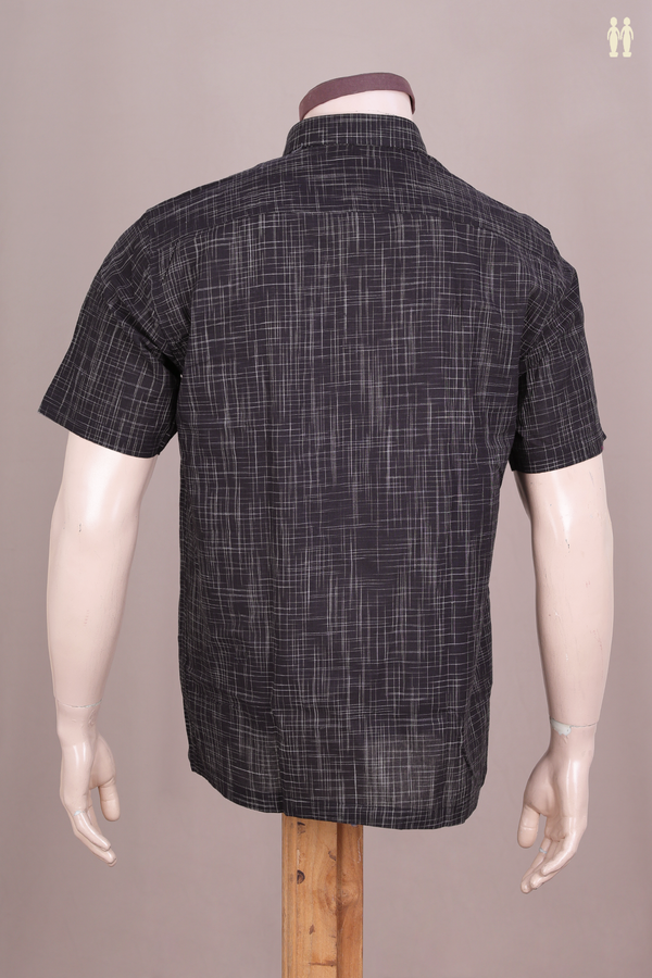 Regular Collar Checks Design Black Cotton Shirt