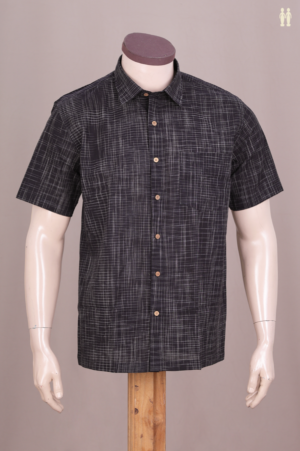 Regular Collar Checks Design Black Cotton Shirt
