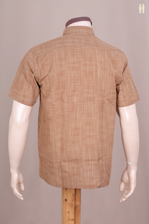 Regular Collar Checks Design Brown Cotton Shirt