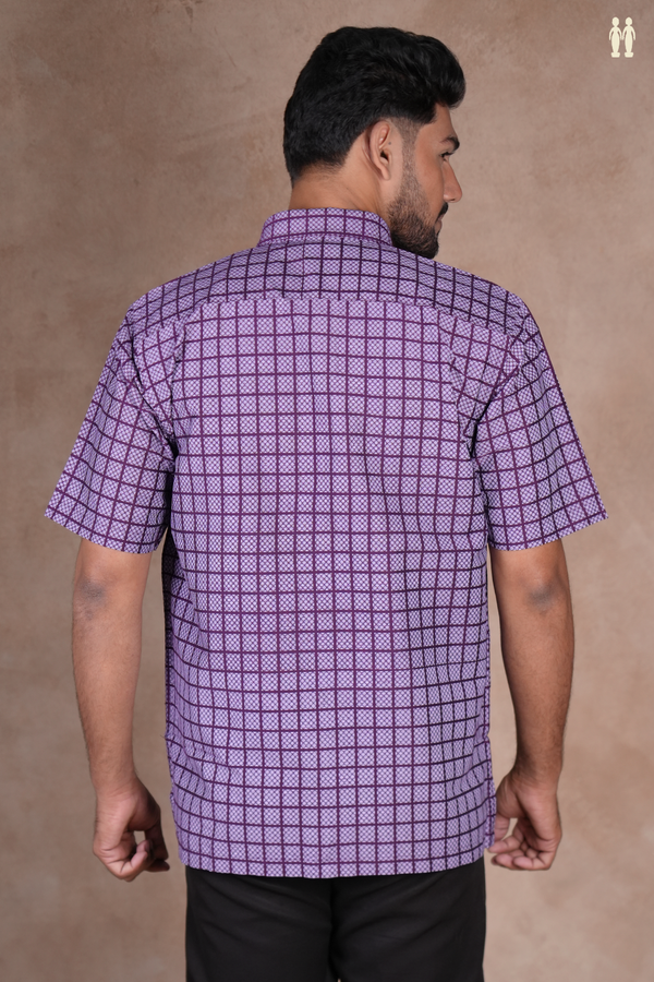 Regular Collar Checks Design Grape Purple Cotton Shirt