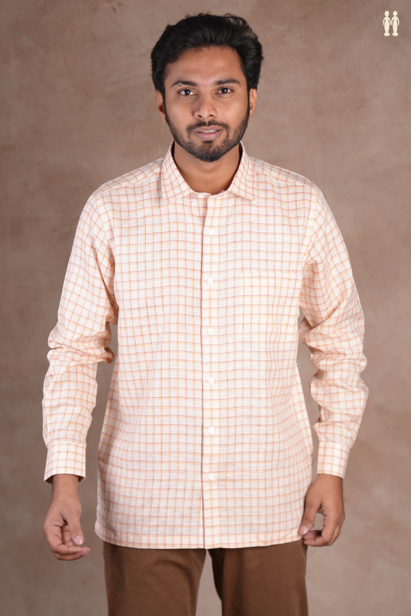 Regular Collar Checks Design Ivory Cotton Shirt
