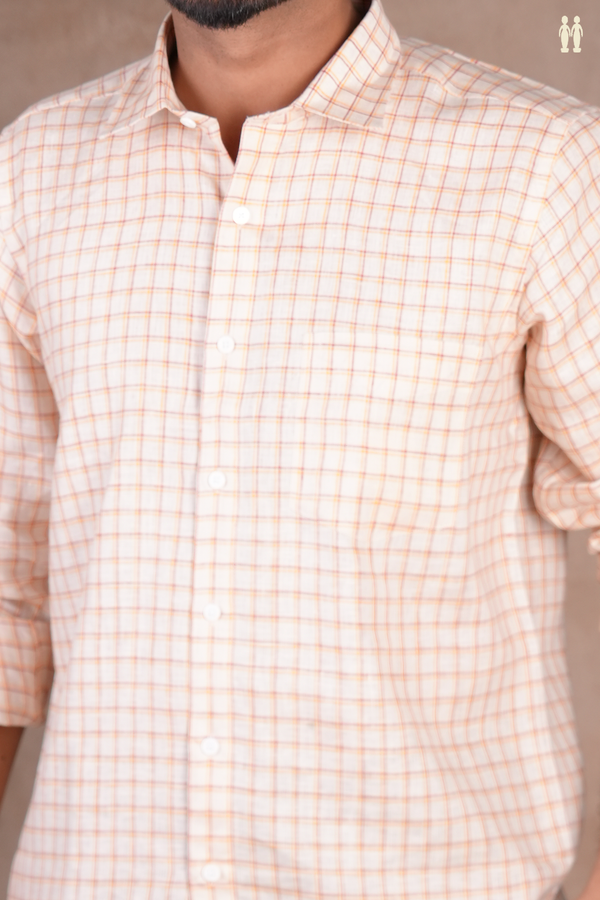 Regular Collar Checks Design Ivory Cotton Shirt