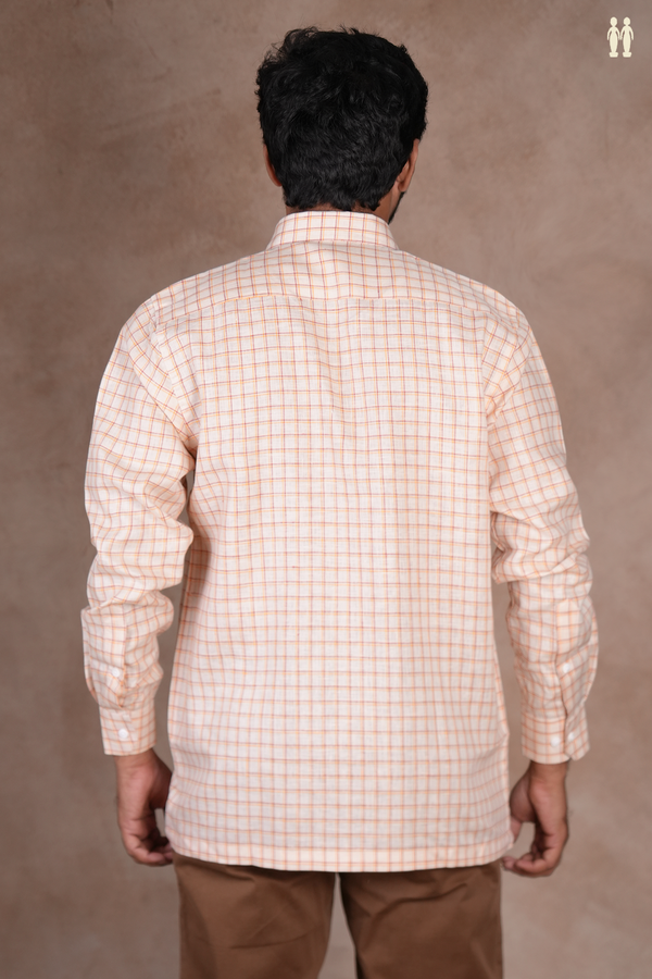 Regular Collar Checks Design Ivory Cotton Shirt