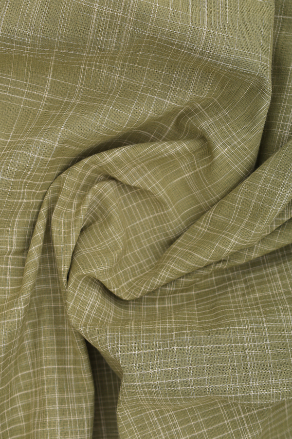 Regular Collar Checks Design Moss Green Cotton Shirt