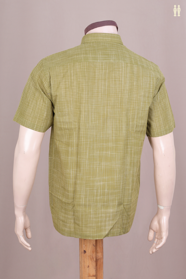 Regular Collar Checks Design Moss Green Cotton Shirt