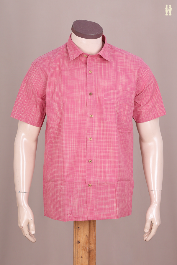 Regular Collar Checks Design Pink Cotton Shirt