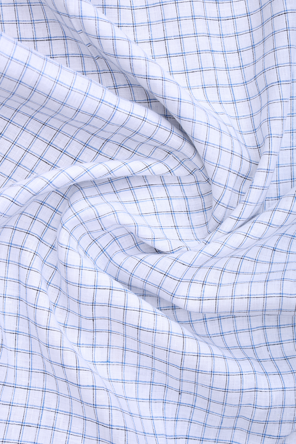 Regular Collar Checks Design White Linen Shirt