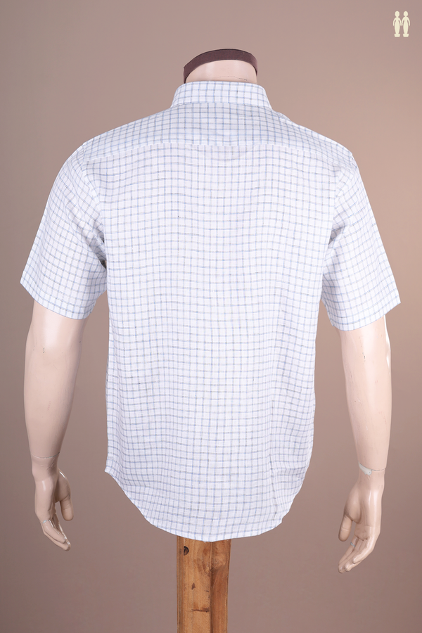 Regular Collar Checks Design White Linen Shirt