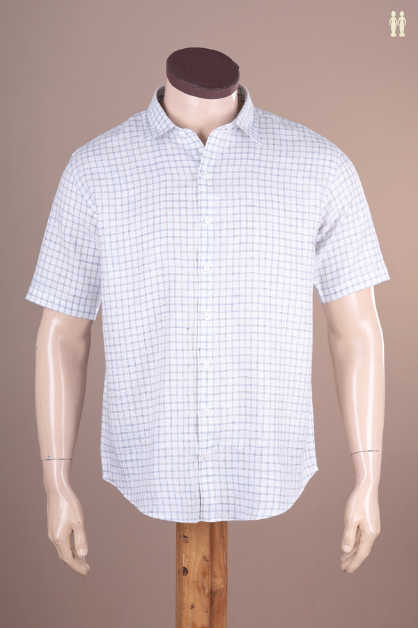 Regular Collar Checks Design White Linen Shirt