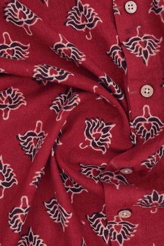 Regular Collar Crimson Red Ajrakh Printed Cotton Shirt