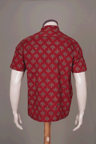 Regular Collar Crimson Red Ajrakh Printed Cotton Shirt