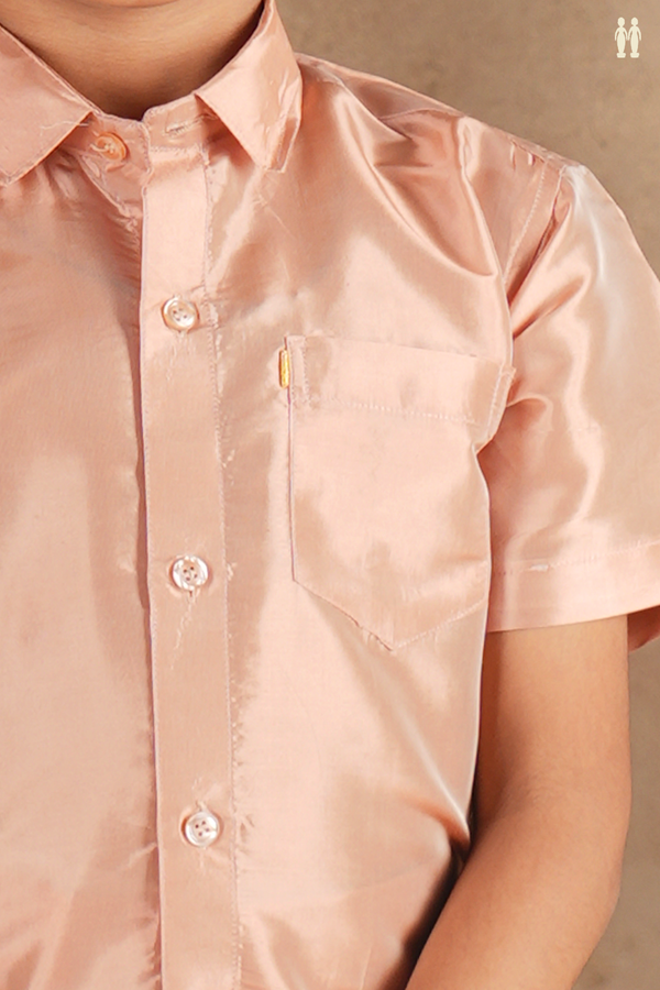 Regular Collar Dusty Brown Silk Shirt With Velcro Dhoti Set