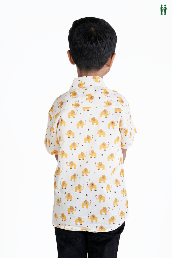 Regular Collar Elephant Design White Cotton Shirt