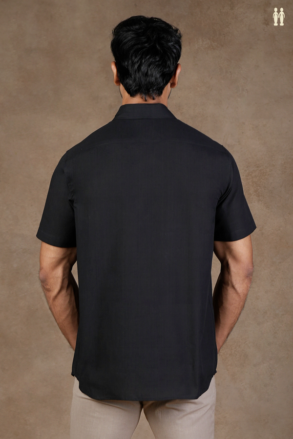 Regular Collar Embroidered Design Black Cotton Shirt