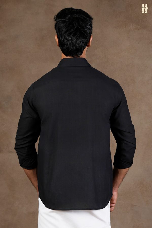 Regular Collar Embroidered Design Black Cotton Shirt