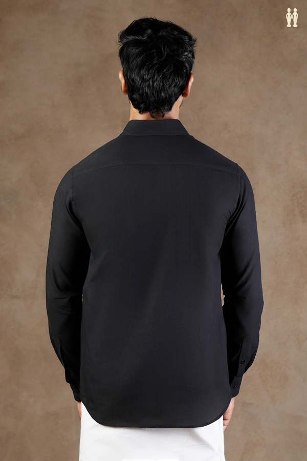 Regular Collar Embroidered Design Black Cotton Shirt
