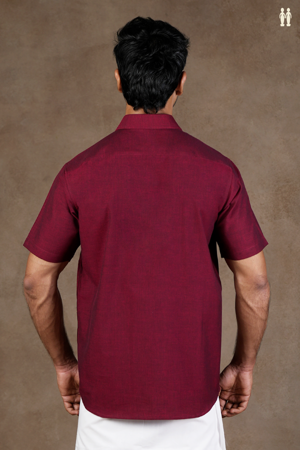 Regular Collar Embroidered Design Burgundy Red Cotton Shirt