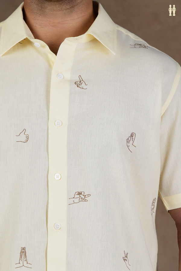 Regular Collar Embroidered Design Ivory Cotton Shirt