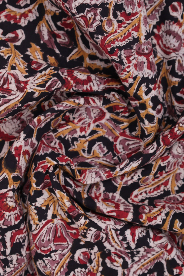 Regular Collar Floral Design Black Kalamkari Cotton Shirt