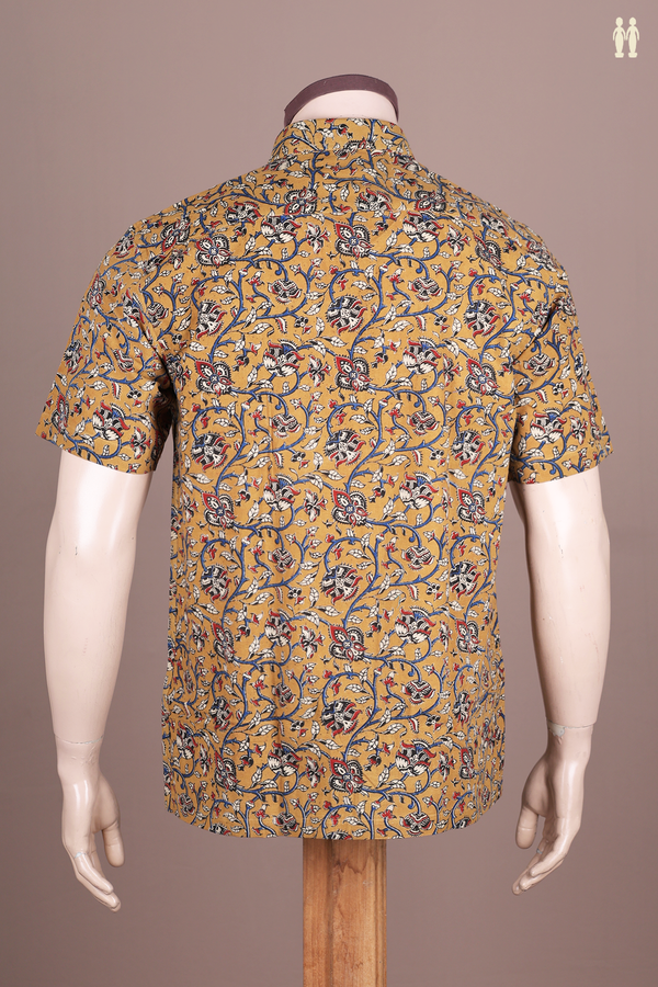 Regular Collar Floral Design Golden Brown Cotton Shirt