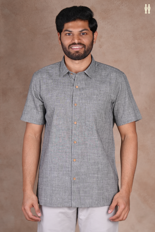 Regular Collar Grey Cotton Shirt