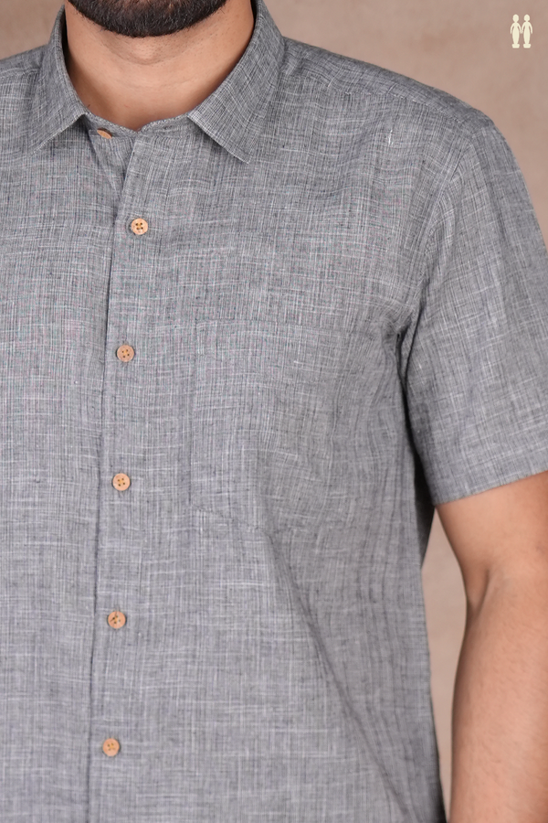 Regular Collar Grey Cotton Shirt
