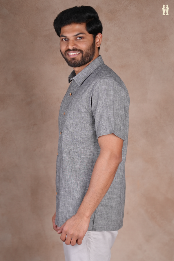 Regular Collar Grey Cotton Shirt