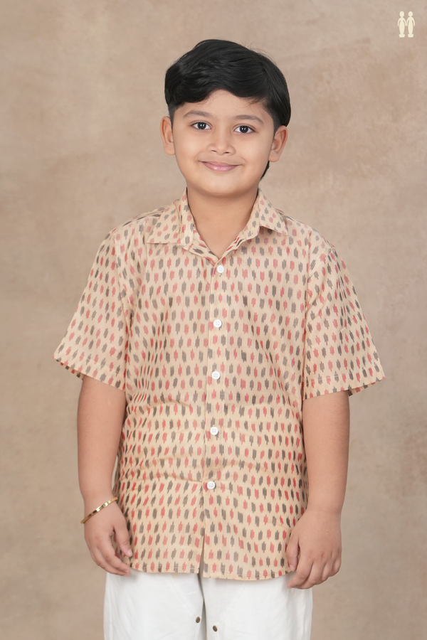 Regular Collar Ikat Buttas Cream Pochampally Silk Shirt