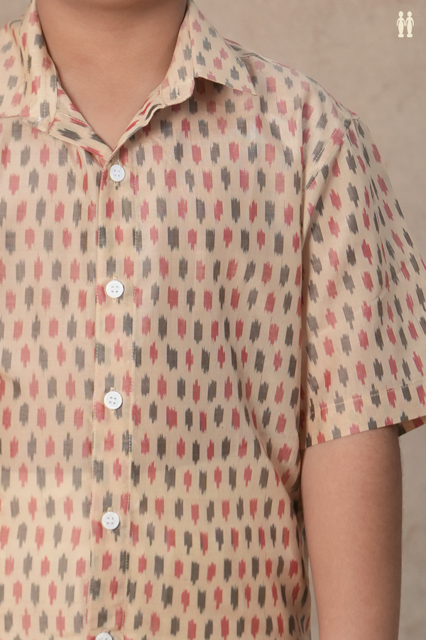 Regular Collar Ikat Buttas Cream Pochampally Silk Shirt