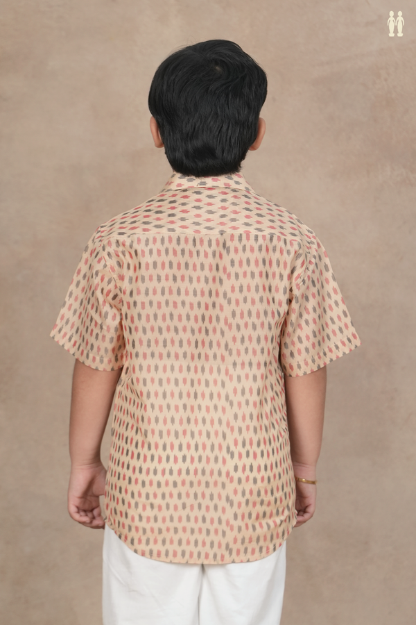 Regular Collar Ikat Buttas Cream Pochampally Silk Shirt
