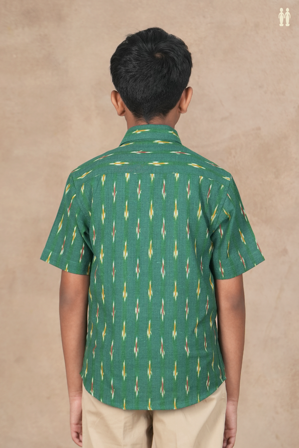Regular Collar Ikat Buttas Green Cotton Shirt